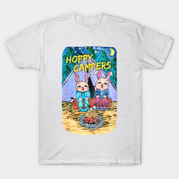 Pink Bunnies Camping, Hoppy Campers T-Shirt by LuvbuzzArt